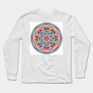 Colorful Floral hand drawn Mandala. Circle ornament in retro colors. Long Sleeve T-Shirt